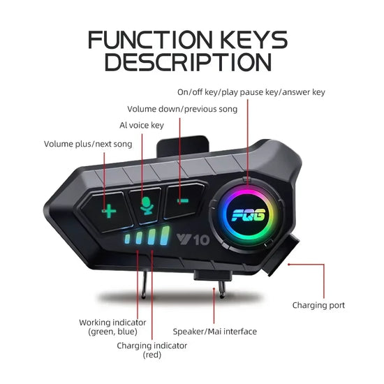  Motorcycle Helmet Bluetooth Headset  Hands-Free Waterproof 